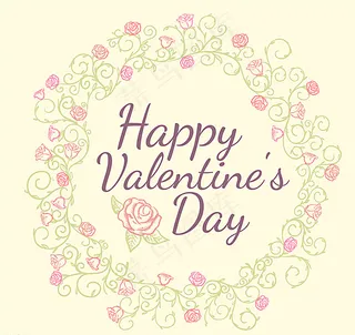 彩绘情人节玫瑰花环矢量图图片