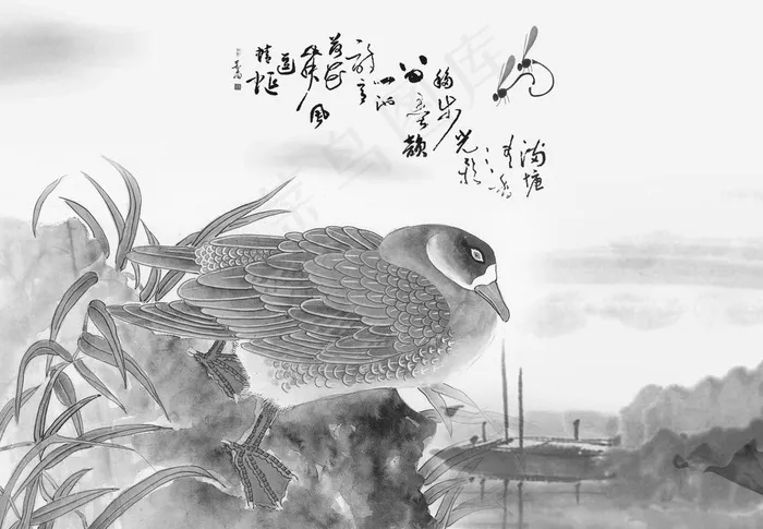 小桥胖鸭流水图图片(4267X3200(DPI:300))psd模版下载