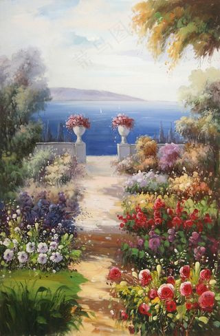 地中海风景油画图片