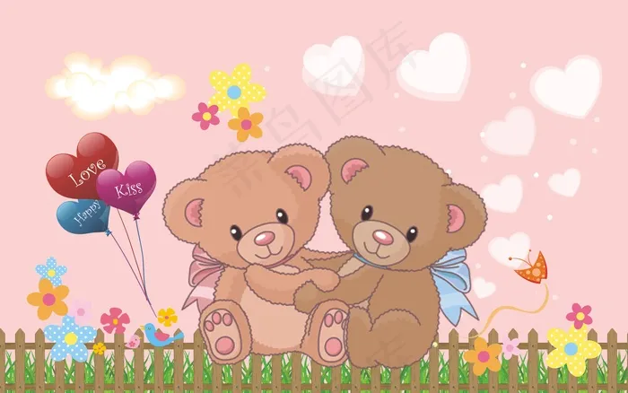 可爱小熊卡通儿童房cdr矢量模版下载