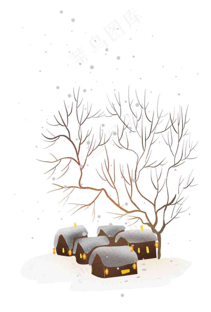 冬季雪天的村庄,免抠元素(2000*2951px 300 dpi )psd模版下载