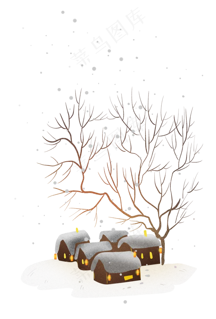 冬季雪天的村庄,免抠元素(2000*2951px 300 dpi )psd模版下载