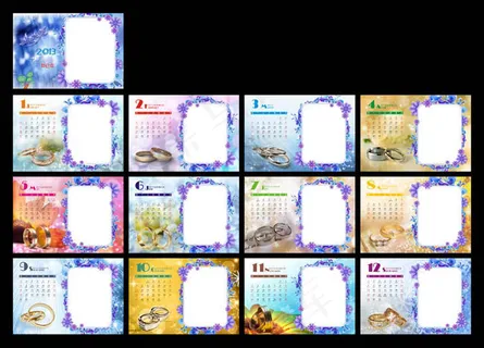 2013年梦幻花卉边框台历PSD素材