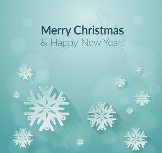 白色雪花蓝底祝福卡矢量素材