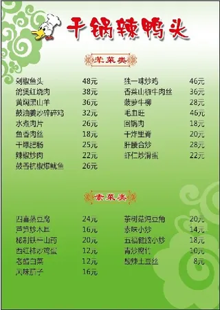 干锅辣鸭头菜单