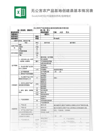 无公害农产品基地创建县基本情况表格