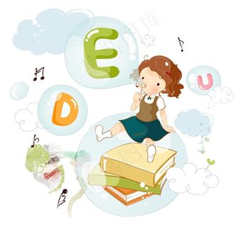 坐在气泡上吹泡的女生图片