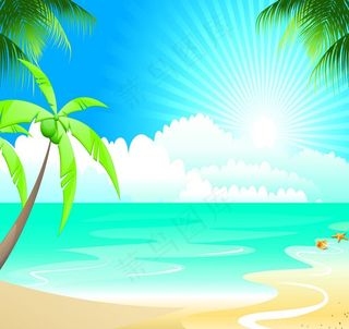 卡通海报 大海沙滩图片