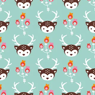 卡通可爱北欧童话梦幻儿童动物无缝平铺背景头像印刷矢量图片素材