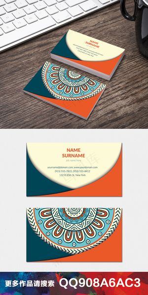 复古手绘水彩花纹民族名片卡片设计9...