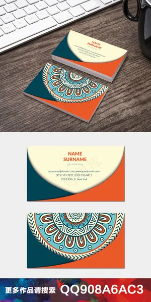 复古手绘水彩花纹民族名片卡片设计9...