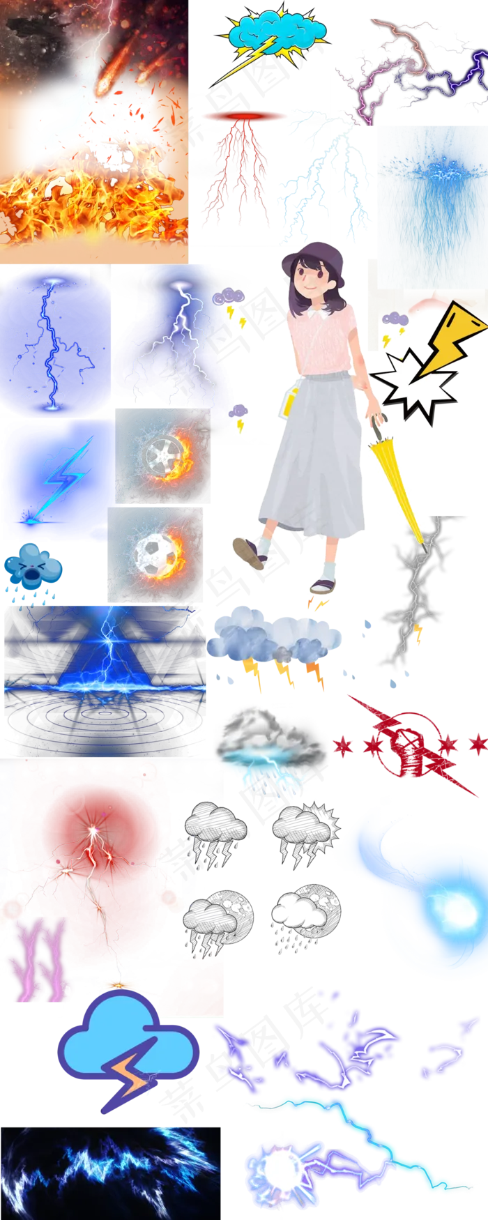 雷电电闪雷鸣无缝雷击闪电PNG免扣...(4000X10000(DPI:72))psd模版下载