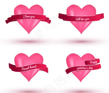 浪漫情人节爱心标签矢量图 AI