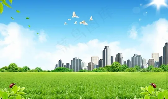 白云蓝天城市风景PSD素材