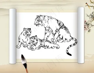 百虎绘画装饰图