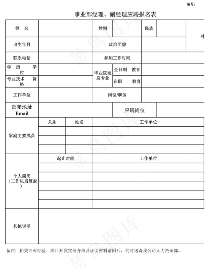 事业部经理、副经理应聘报名表