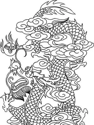 龙纹 中华传统 花纹 黑白 装饰 AI