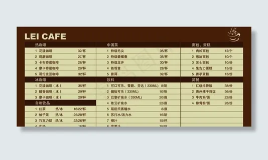 咖啡厅菜单图片