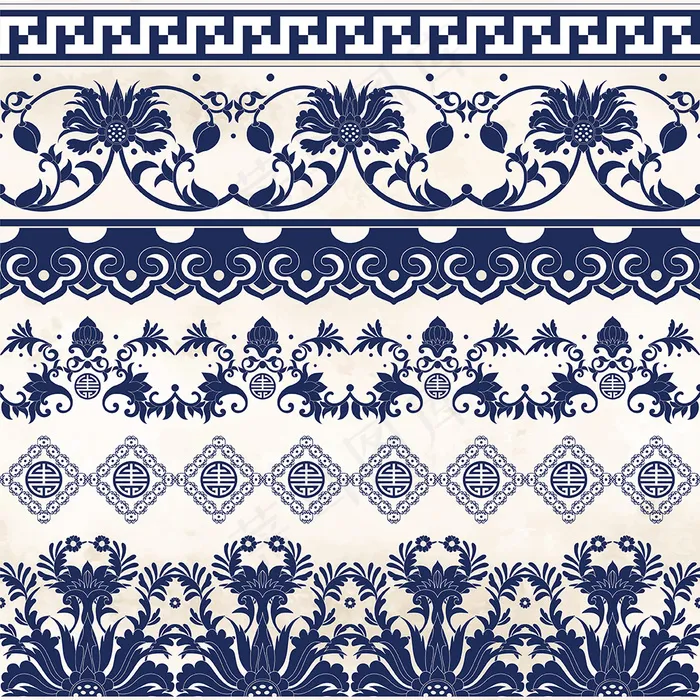 中国中式和风民族风格蓝色花纹瓷器手绘背景底纹图案矢量图片素材eps,ai矢量模版下载