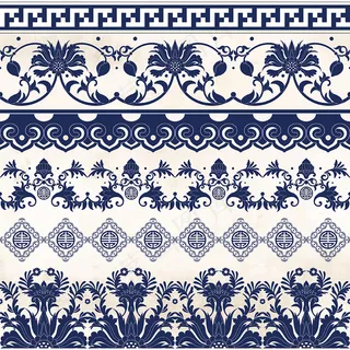 中国中式和风民族风格蓝色花纹瓷器手绘背景底纹图案矢量图片素材