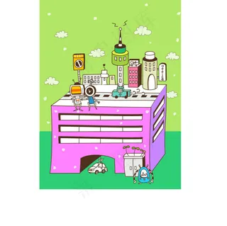 现代红色房子汽车矢量插画ai源文件...