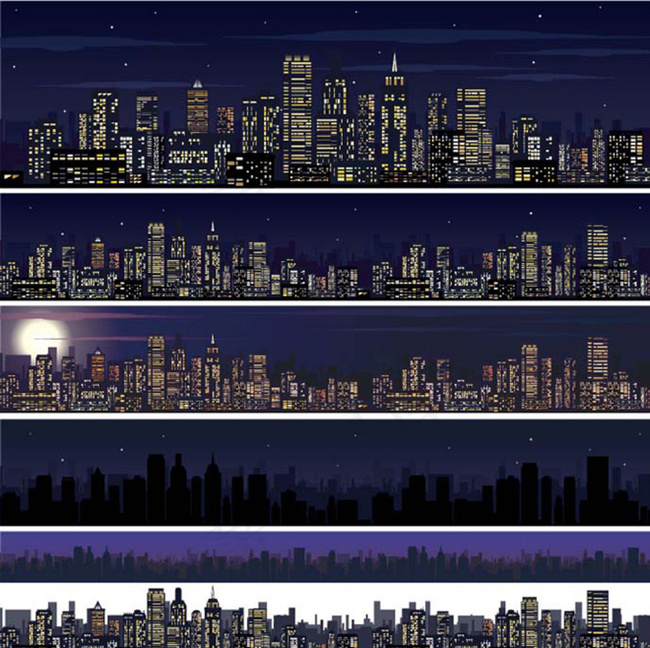 城市夜景图片ai矢量模版下载