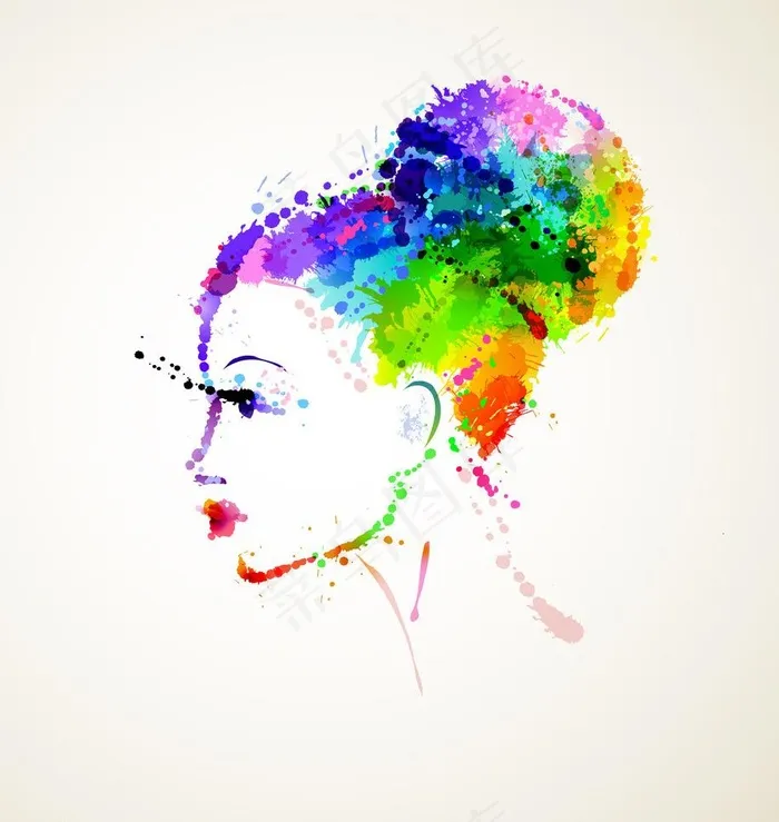 水墨美女花纹头像图片eps,ai矢量模版下载
