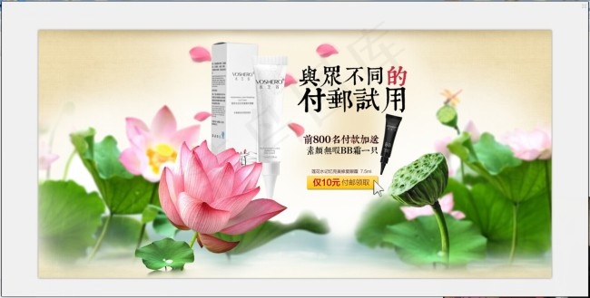 中国风荷花化妆品淘宝psd模版下载