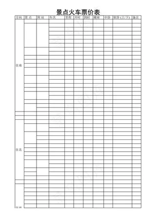 景点火车票价表