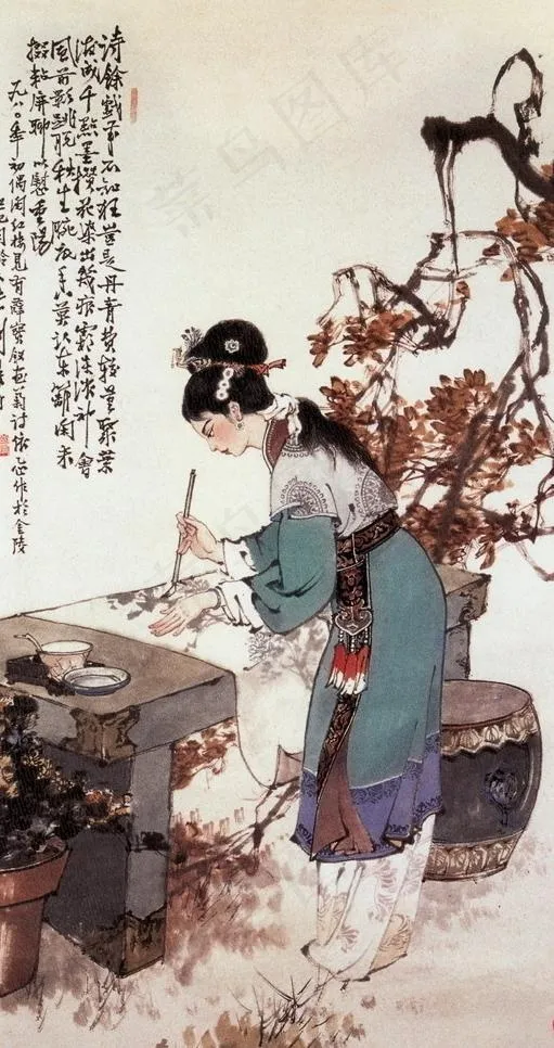 宝钗画菊图片