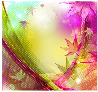 矢量动感波浪夏季枫叶背景素材