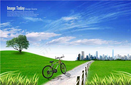 高清单车绿色概念草树素材