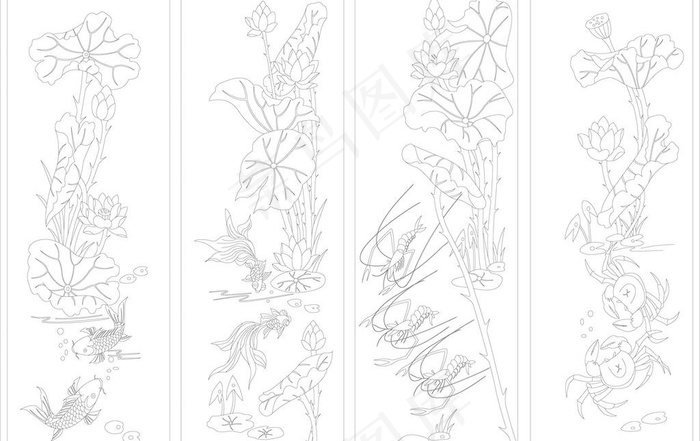 荷花线条图片