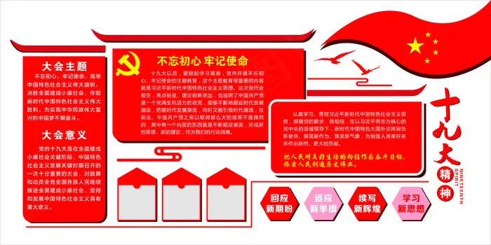 红色时尚十九大精神文化墙cdr矢量模版下载