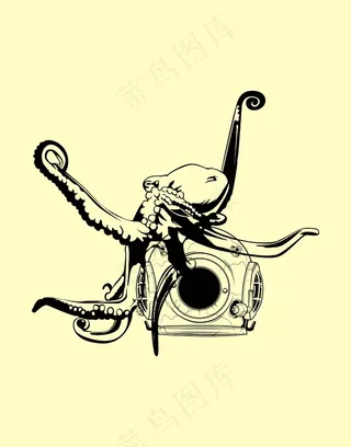 章鱼黑白插画