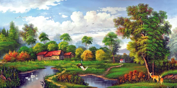 绿草流水人家装饰画