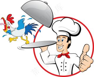 卡通鸡与卡通厨师