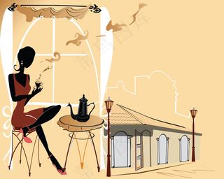 路边咖啡馆03矢量