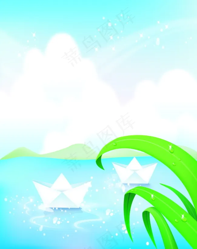卡通风景河流船移门图