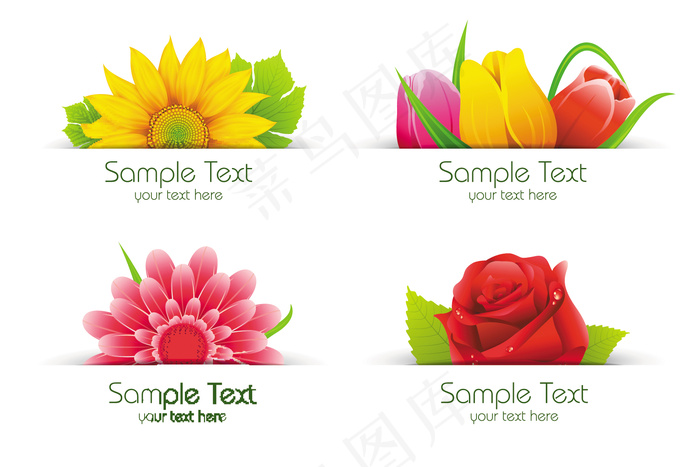 精美鲜花花瓣花束玫瑰花矢量图