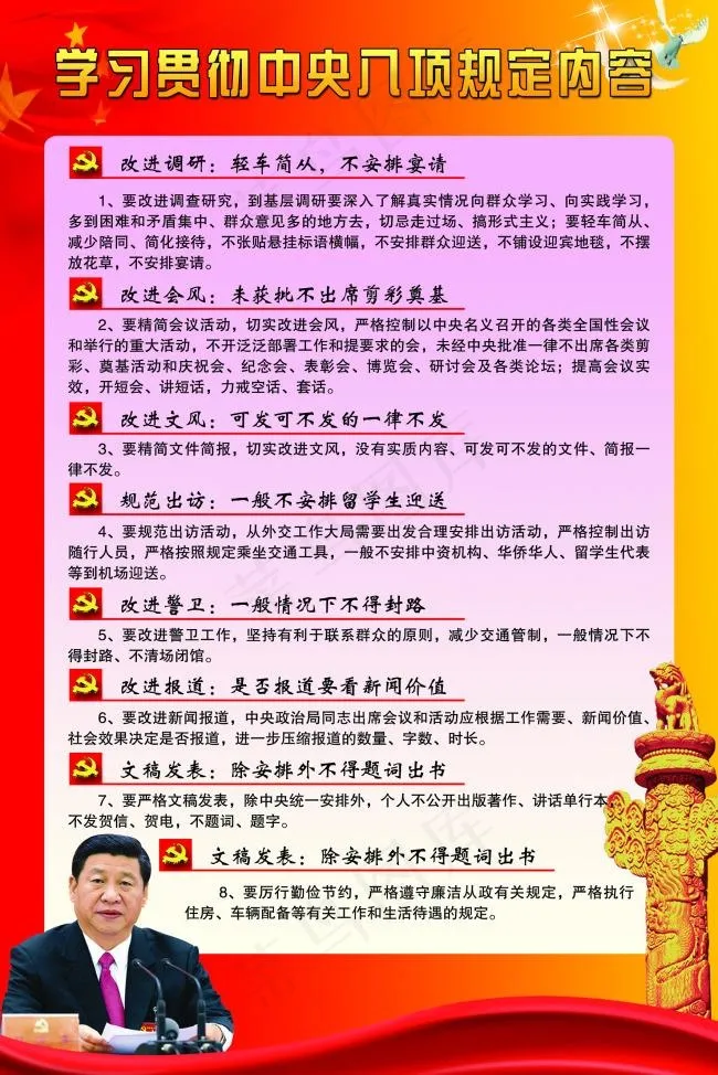 学习贯彻*八项规定内容(3150X4724(DPI:100))psd模版下载