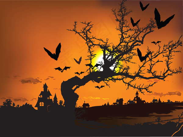 颓废风景剪影矢量素材