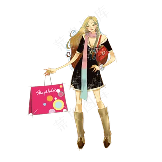手绘美女购物PNG素材合集