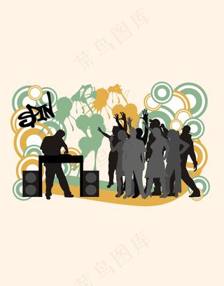 跳舞人物剪影音乐海报背景矢量图