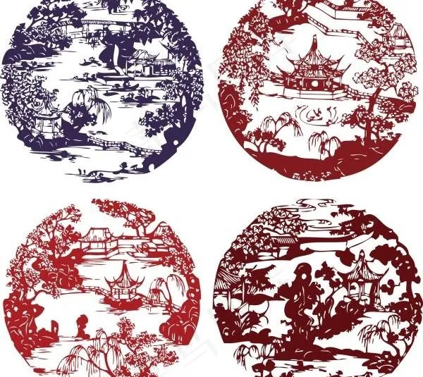 园林剪纸矢量素材ai矢量模版下载