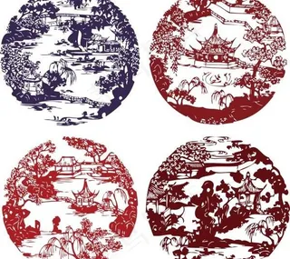 园林剪纸矢量素材