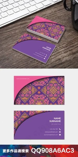 复古手绘水彩花纹民族名片卡片设计9...