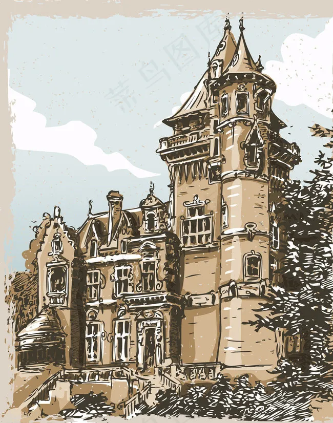 手绘建筑图片ai矢量模版下载