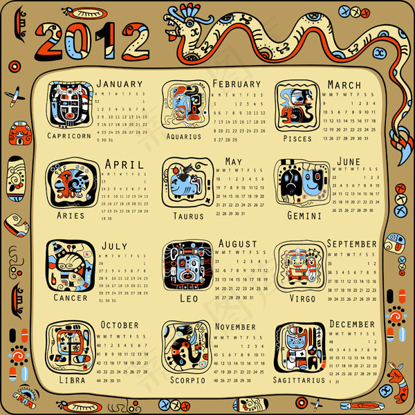 2012日历年的龙矢量2eps,ai矢量模版下载