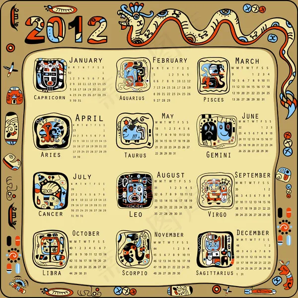 2012日历年的龙矢量2eps,ai矢量模版下载